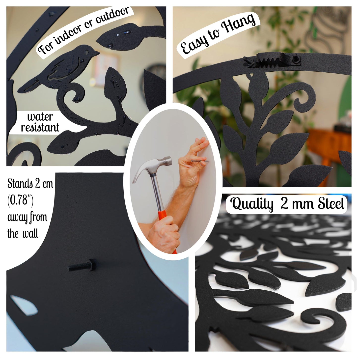 3D Tree of Life Metal Wall Art, Family Tree Silhouette Wall Sculpture for Living Room, Bedroom or Office 34"x35"