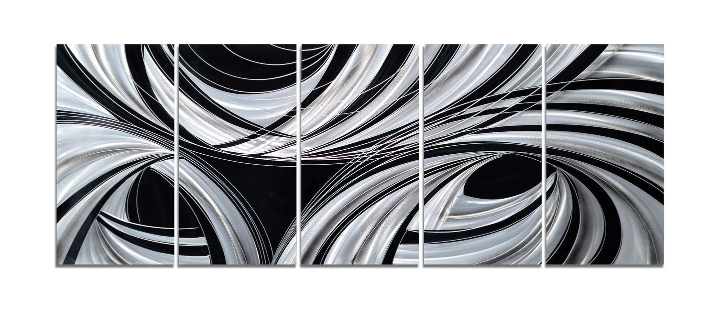 Black and White Abstract Metal Wall Art, Handcrafted Aluminum Sculpture for Living Room, Bedroom or Dining Room Decor