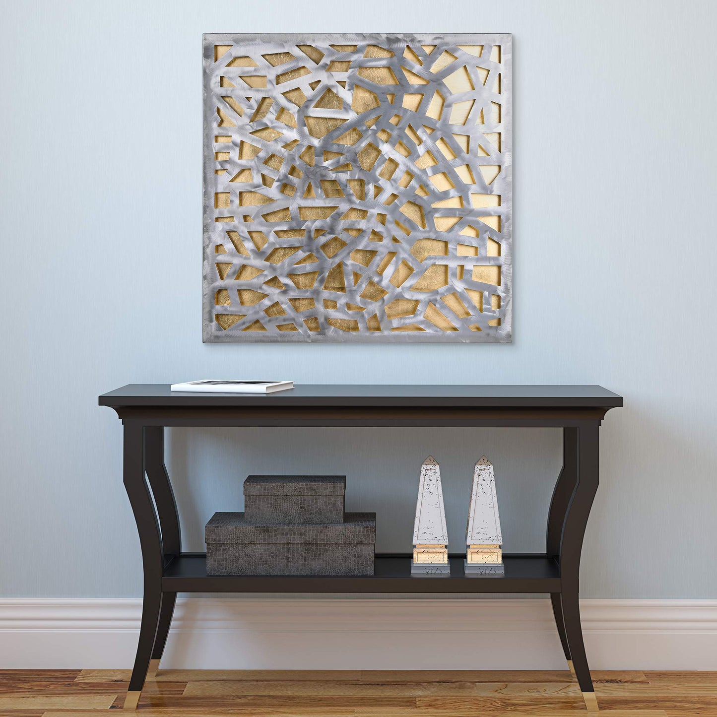 Abstract Gold Leaf Metal Wall Art, Polished Steel Sculpture for Living Room, Bedroom or Office, Ready to Hang 32"x32"