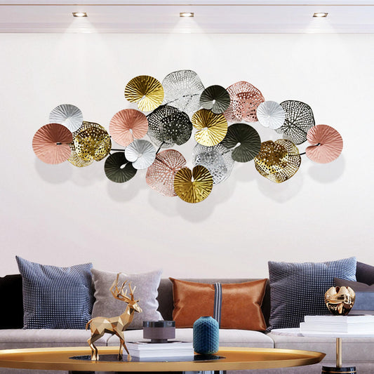 Large Coastal Metal Wall Art Decor, 3D Modern Gold Lotus Leaves Nautical Wall Decoration for Living Room or Bedroom, 53" x 26"