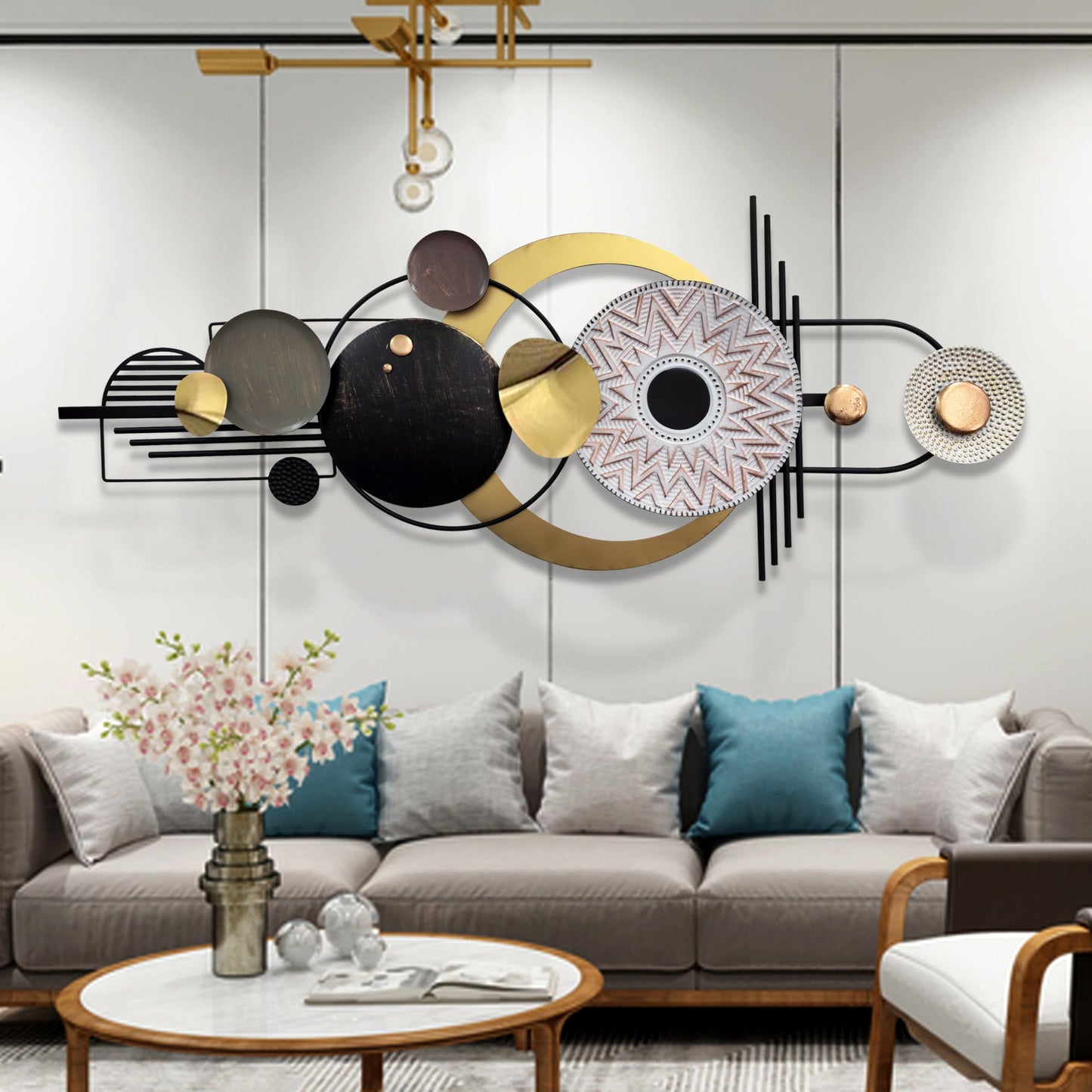 ERMOFAV Modern Metal Wall Art, Large 3D Geometric Circular Wall Decor Sculpture, Textured Metal Art for Living Room, Bedroom, or Den (59" x 24")