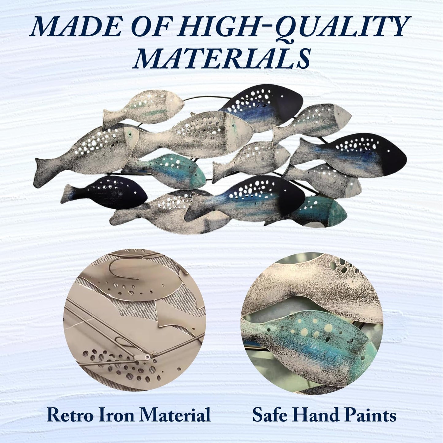 Coastal Ocean 3D Metal Fish Wall Sculpture, Hand-Painted Hanging Decor for Living Room, Bedroom or Dining Room 50"x20"