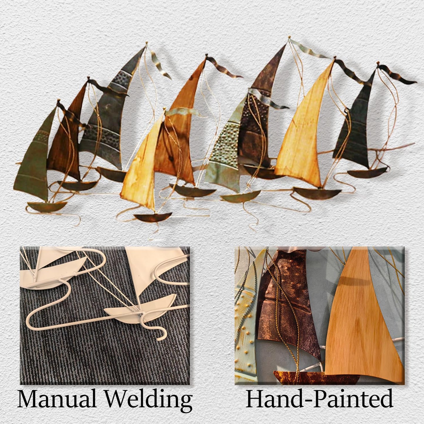 edaknez Large Metal Sailboat Wall Decor, 51" x 26" Coastal Nautical Ship Wall Art, Large Metal Boat Wall Sculpture for Living Room & Bedroom