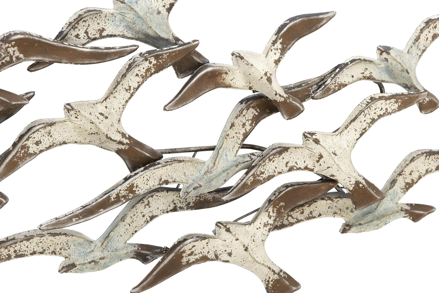 Flying Flock of Birds Metal Wall Art Sculpture, White Decorative Wall Decor 48"x23"