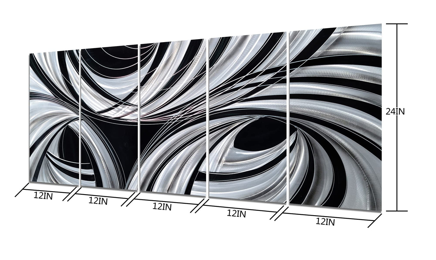 Black and White Abstract Metal Wall Art, Handcrafted Aluminum Sculpture for Living Room, Bedroom or Dining Room Decor