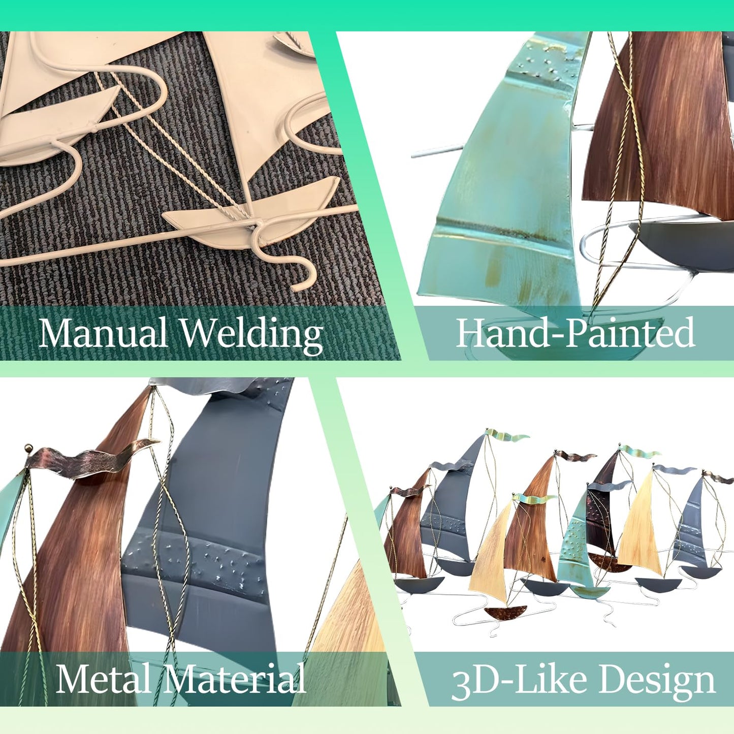 edaknez Large Metal Sailboat Wall Decor, 51" x 26" Coastal Nautical Ship Wall Art, Large Metal Boat Wall Sculpture for Living Room & Bedroom