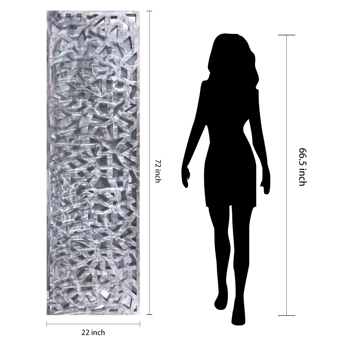 Abstract 3D Polished Steel Wall Art with Silver Leaf, Modern Metal Sculpture for Living Room or Office 72"x22"