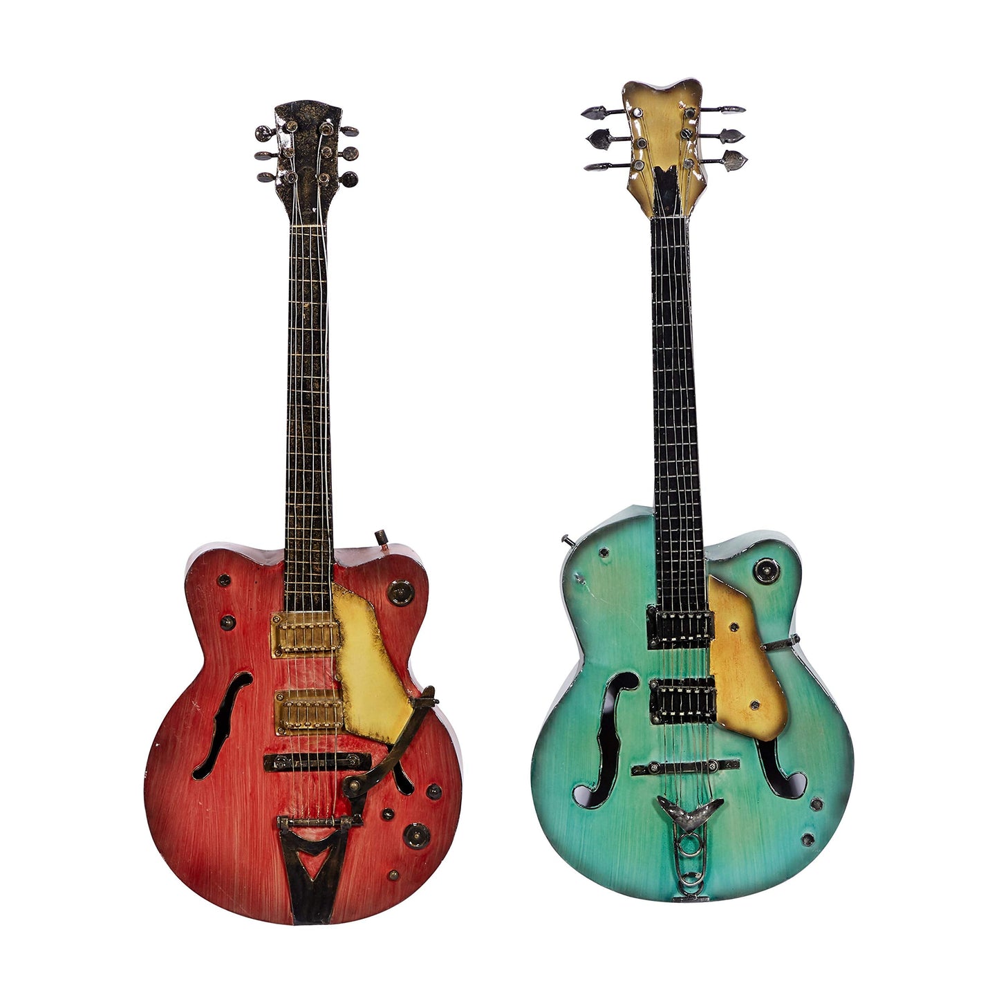 Set of 2 Metal Guitar Wall Art Sculptures, Multi-Colored Decorative Wall Decor for Home or Studio 14"x35"