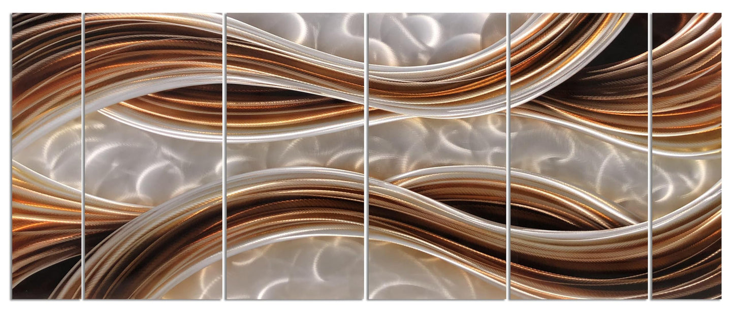 Handcrafted Abstract Wave Metal Wall Art in Gold and Copper Tones, Modern Decorative Sculpture for Home Decor
