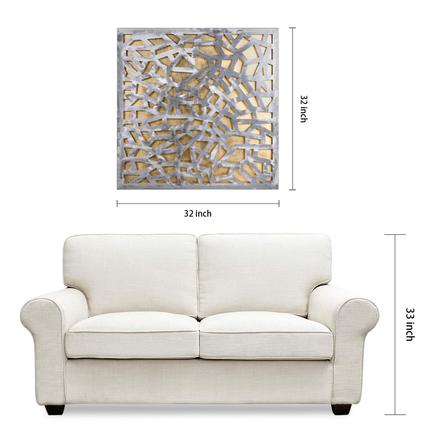 Abstract Gold Leaf Metal Wall Art, Polished Steel Sculpture for Living Room, Bedroom or Office, Ready to Hang 32"x32"