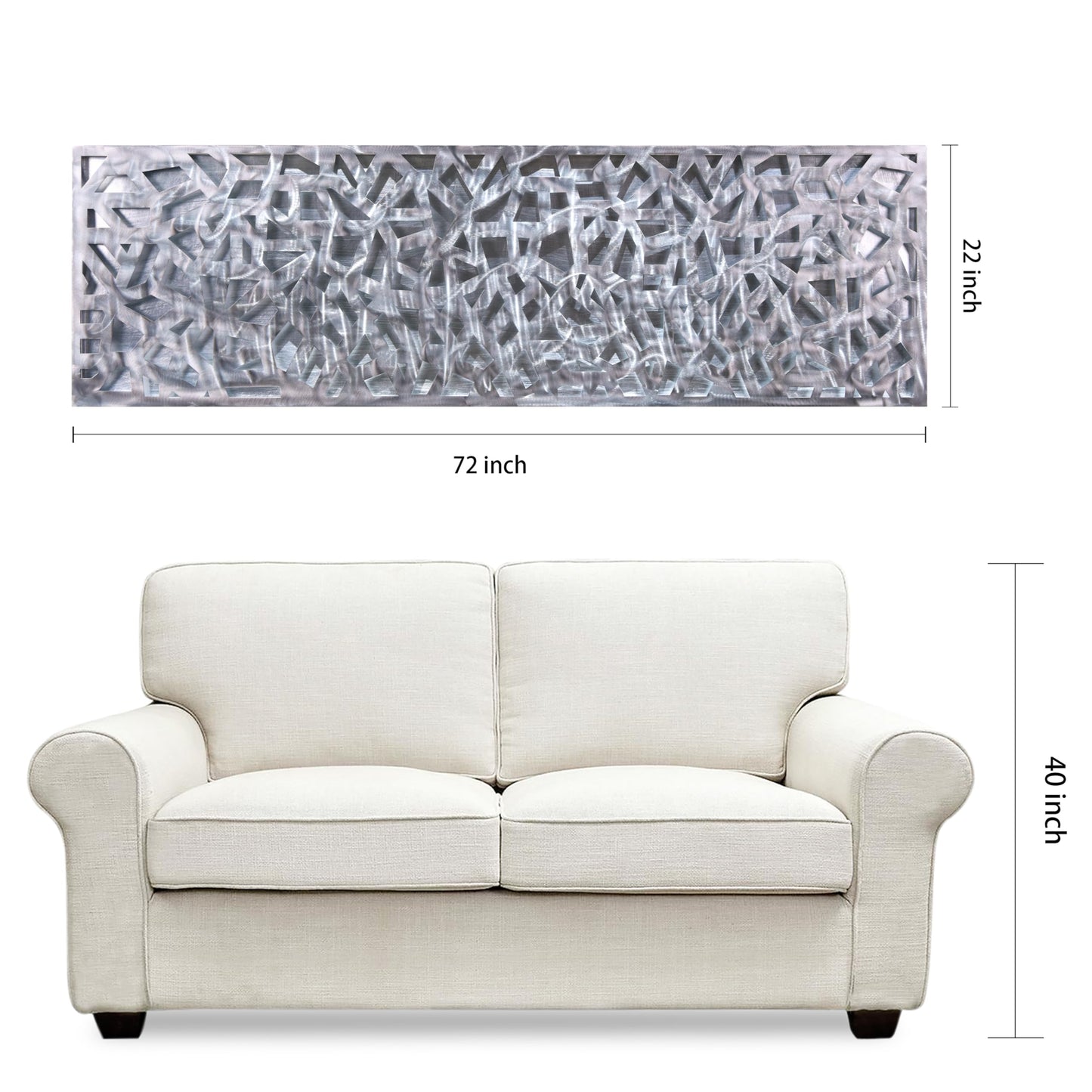 Abstract 3D Polished Steel Wall Art with Silver Leaf, Modern Metal Sculpture for Living Room or Office 72"x22"