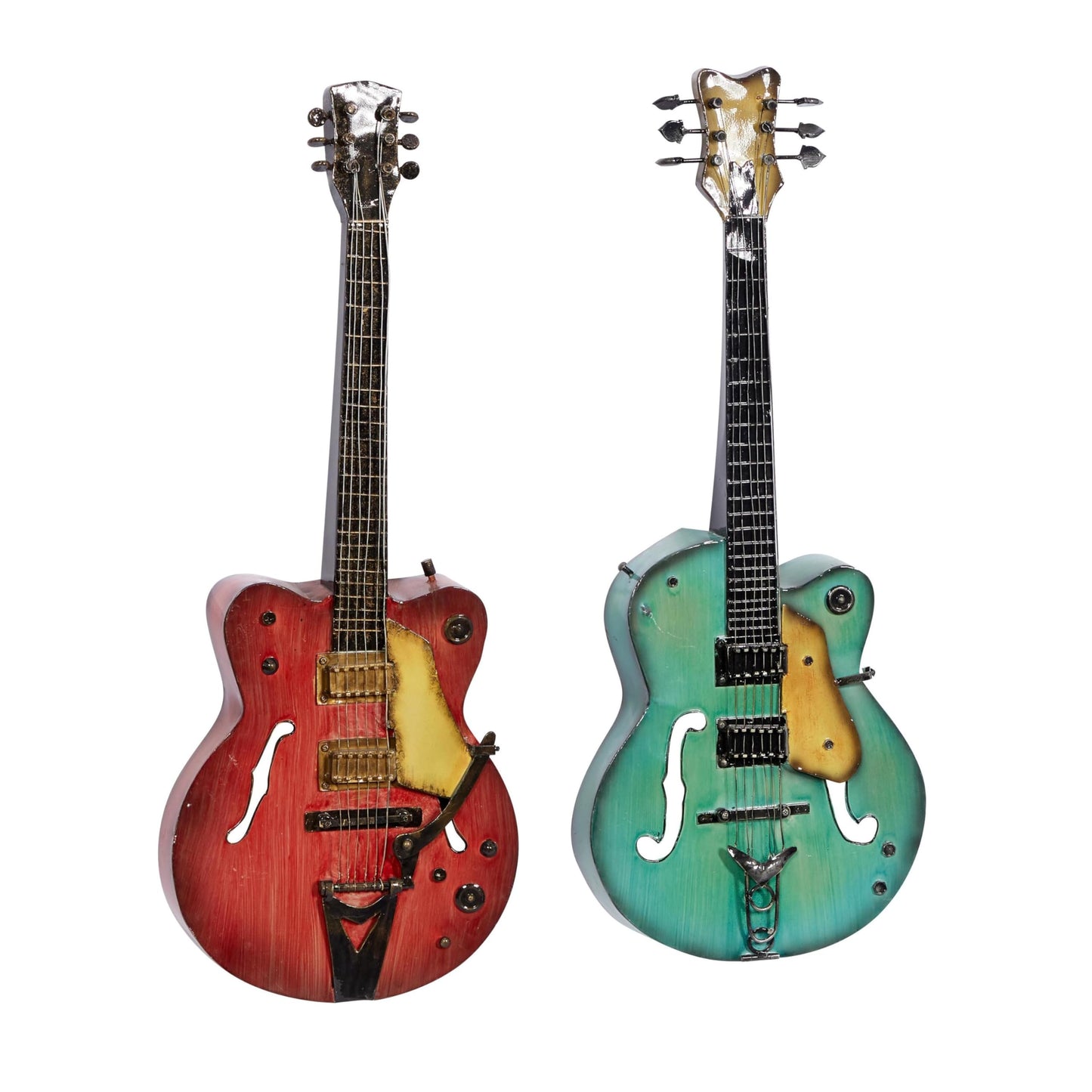 Set of 2 Metal Guitar Wall Art Sculptures, Multi-Colored Decorative Wall Decor for Home or Studio 14"x35"