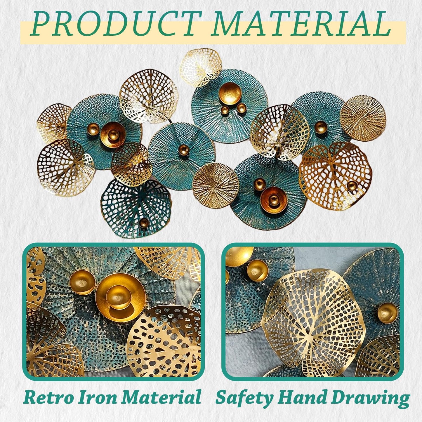 Metal Wall Decor for Living Room, 3D Stacked Leaves Lotus Flower Metal Wall Art, Modern Hanging Wall Decoration, 50" x 26"