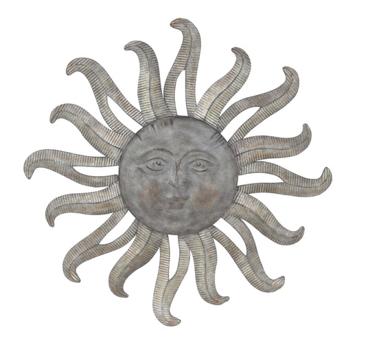 Metal Sun Wall Art Sculpture, Gray Indoor and Outdoor Decorative Wall Decor 36"x36"