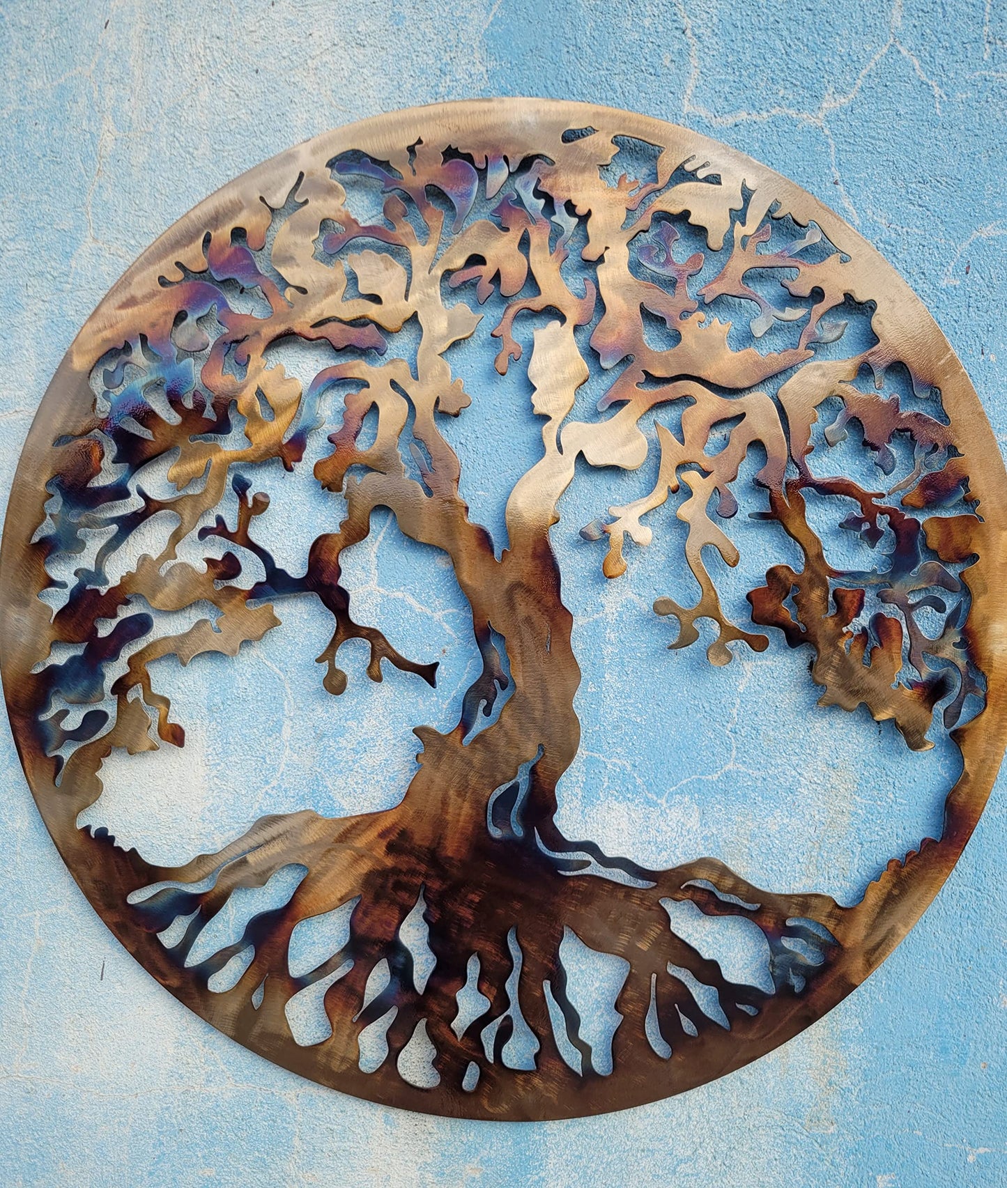 Tree of Life Metal Wall Art Decor, Heat-Colored Decorative Wall Sculpture 23.5"