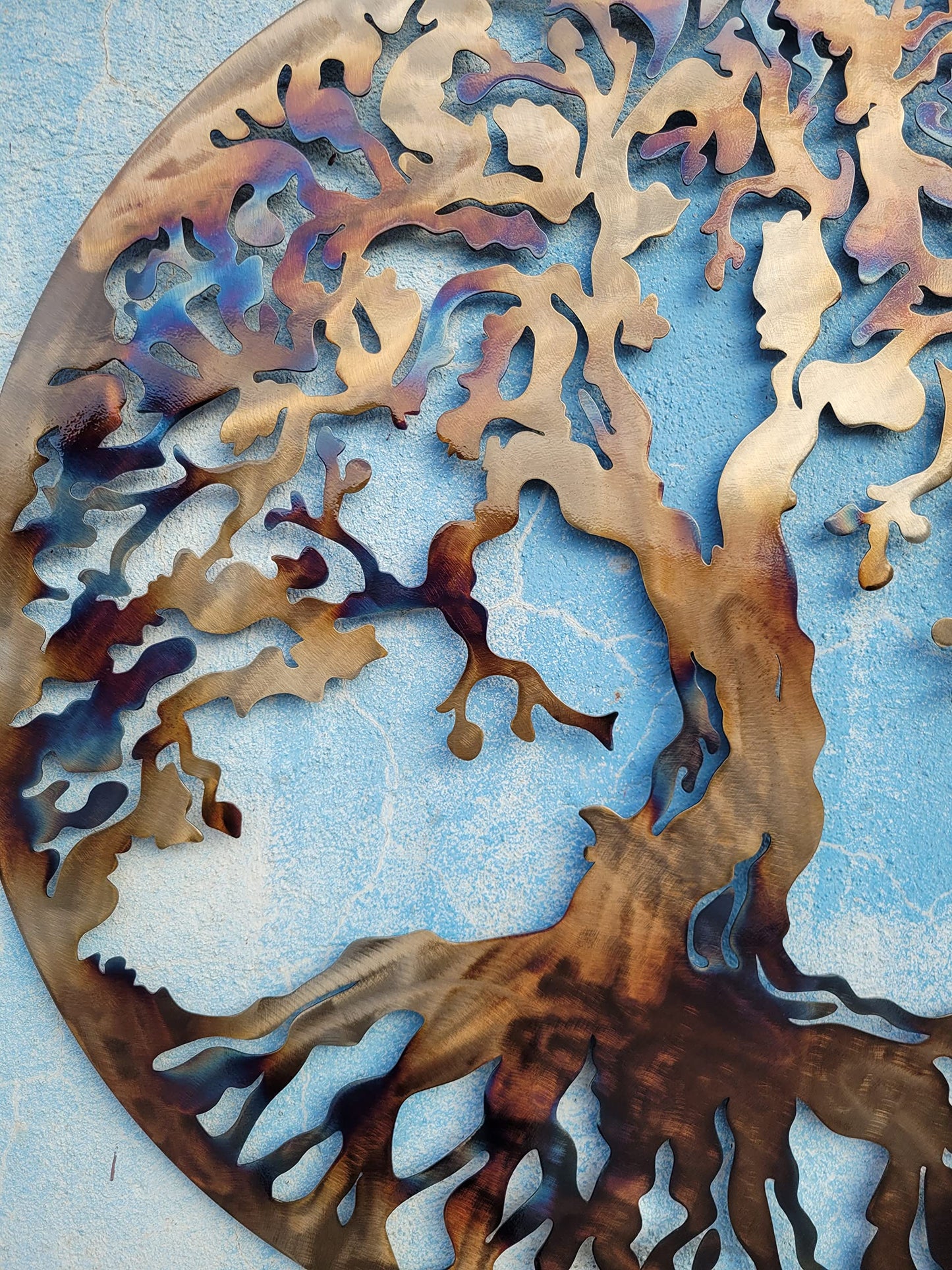 Tree of Life Metal Wall Art Decor, Heat-Colored Decorative Wall Sculpture 23.5"