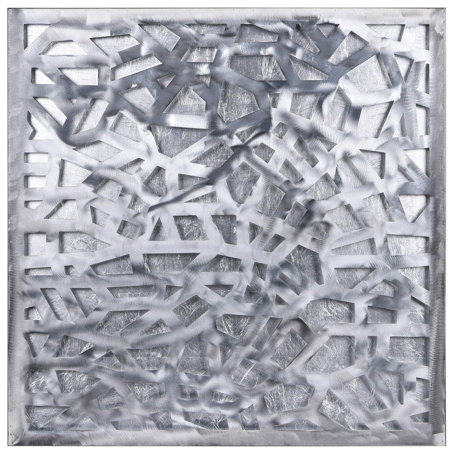Abstract 3D Polished Steel Wall Art with Silver Leaf, Modern Metal Sculpture for Living Room or Office, 32"x32"