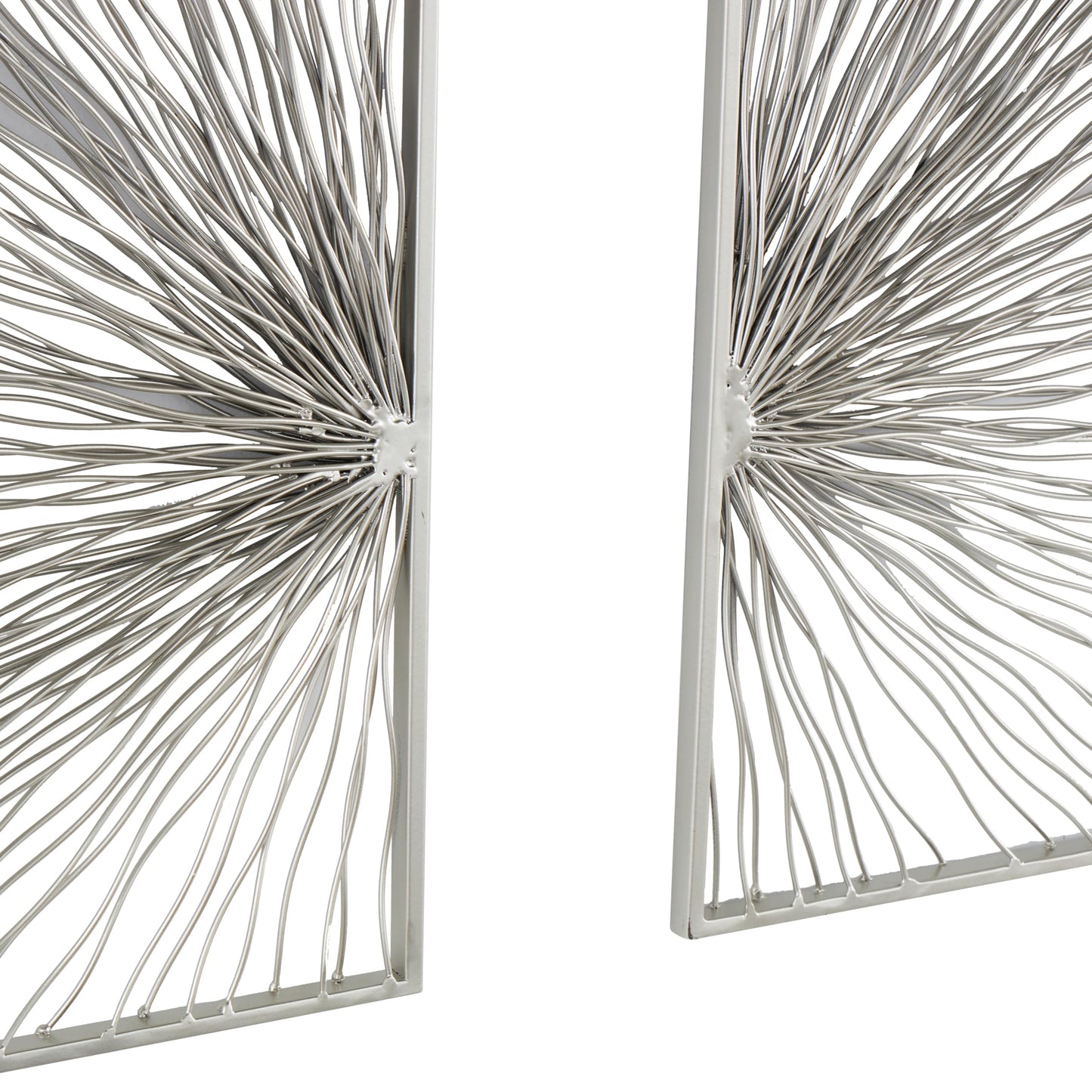 Set of 2 Metal Sunburst Wall Art Sculptures with Coiled Ribbon Design, Silver Decorative Wall Decor 22"x30"