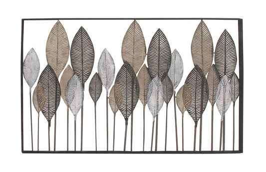 Deco 79 Metal Leaf Wall Decor, Tall Cut-Out Wall Sculpture with Intricate Laser Cut Designs, 59" x 1" x 37", Bronze