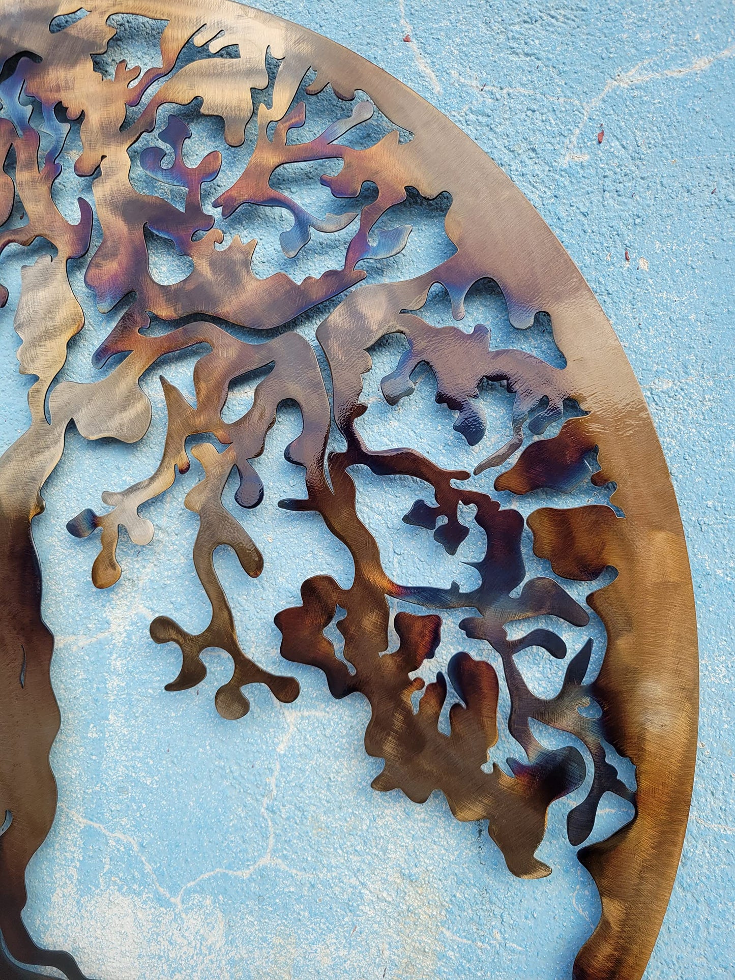 Tree of Life Metal Wall Art Decor, Heat-Colored Decorative Wall Sculpture 23.5"