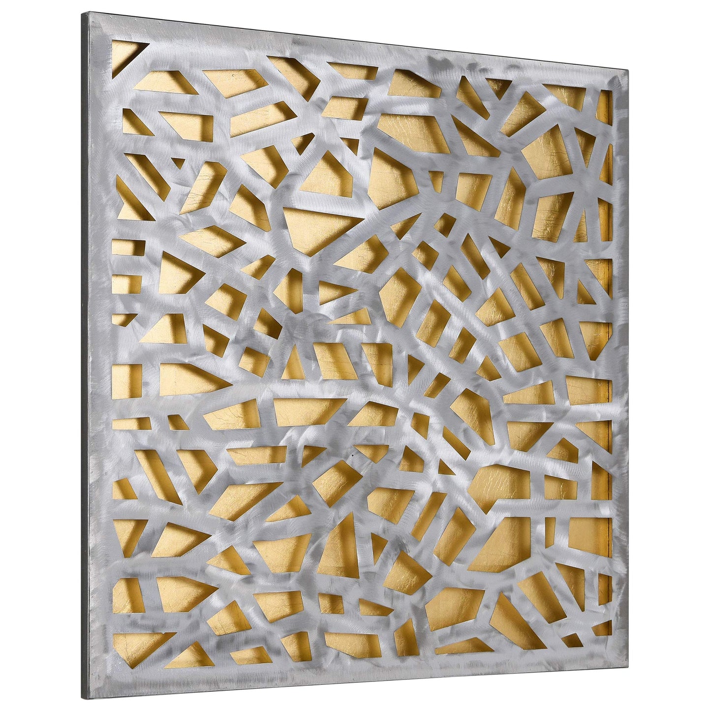 Abstract Gold Leaf Metal Wall Art, Polished Steel Sculpture for Living Room, Bedroom or Office, Ready to Hang 32"x32"