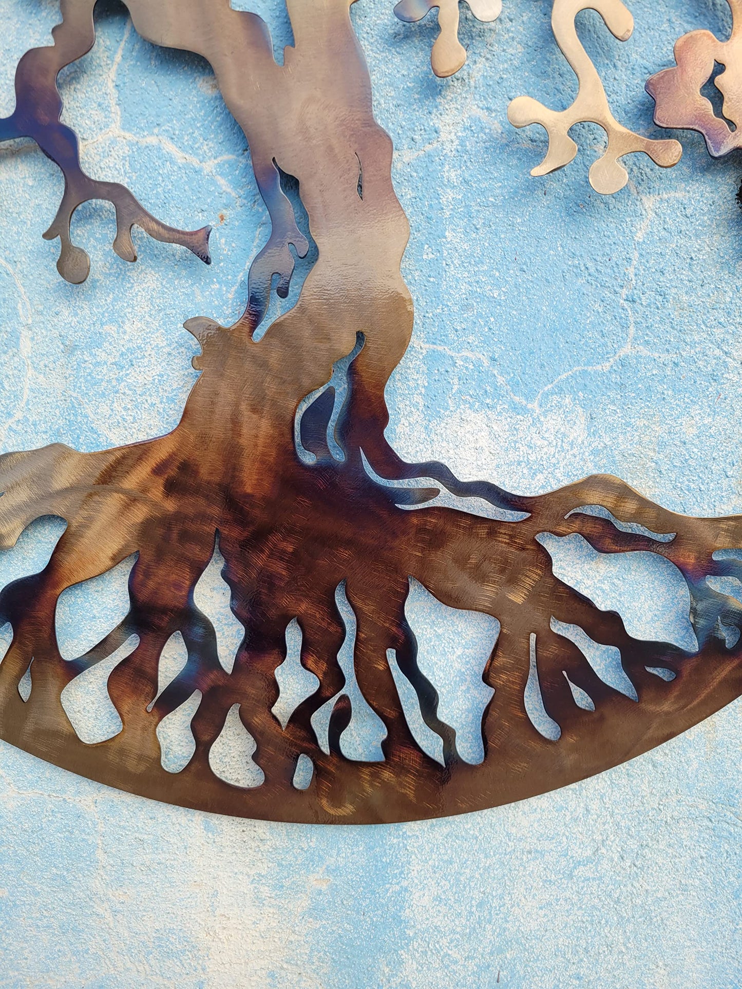 Tree of Life Metal Wall Art Decor, Heat-Colored Decorative Wall Sculpture 23.5"