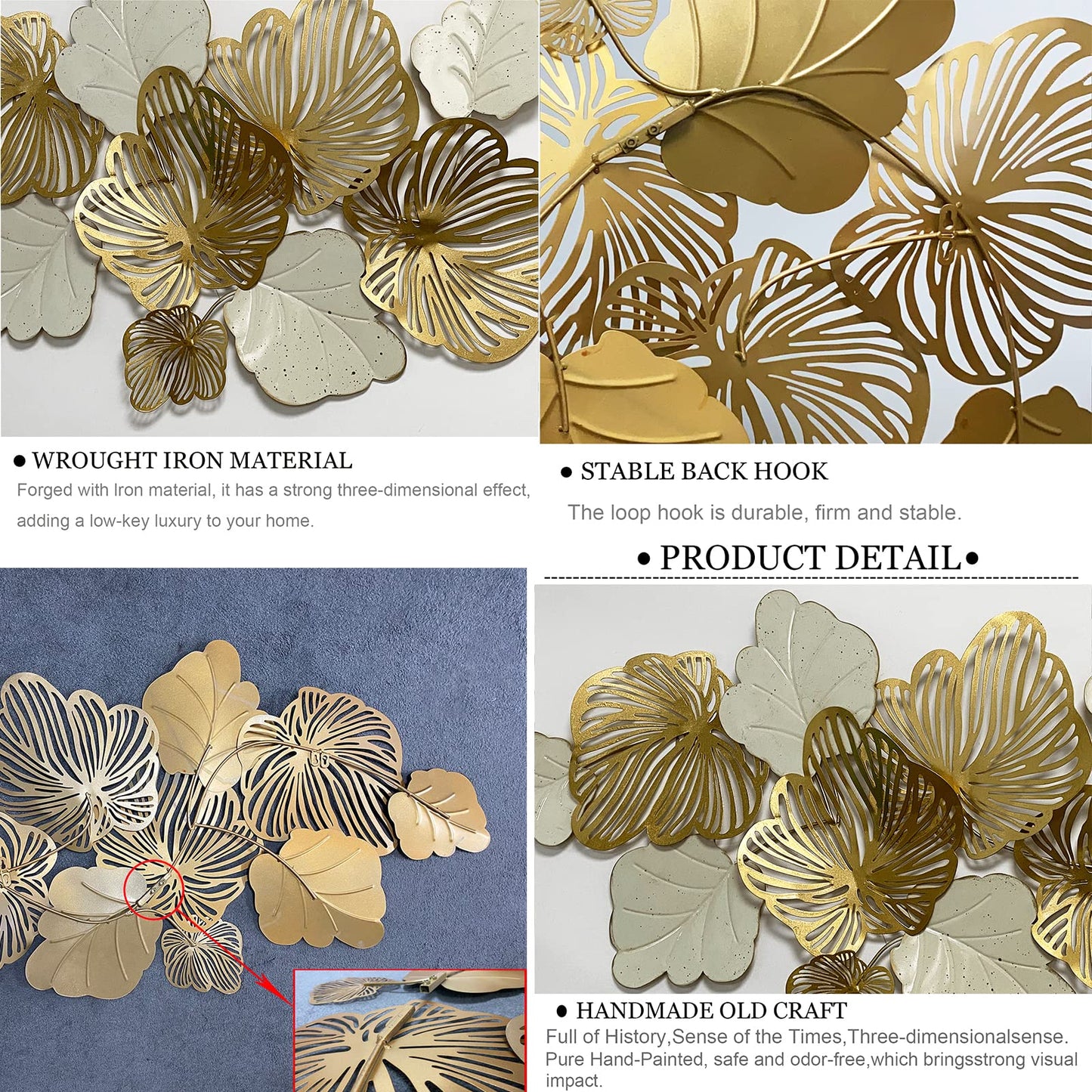 3D Gold Flower Metal Wall Art, Modern Blooming Wall Sculpture for Living Room, Bedroom or Kitchen Decor 52"x29"