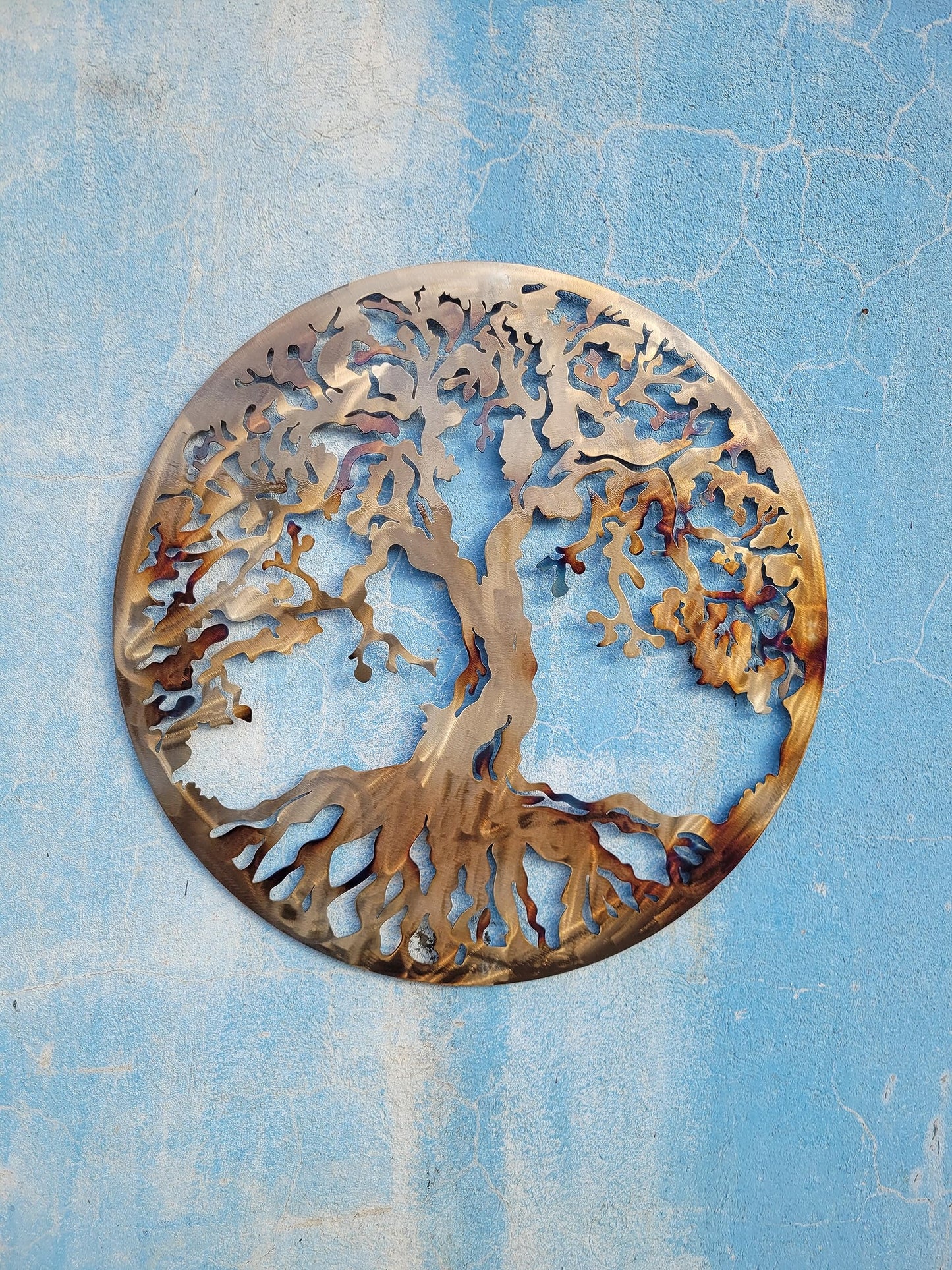 Tree of Life Metal Wall Art Decor, Heat-Colored Decorative Wall Sculpture 23.5"